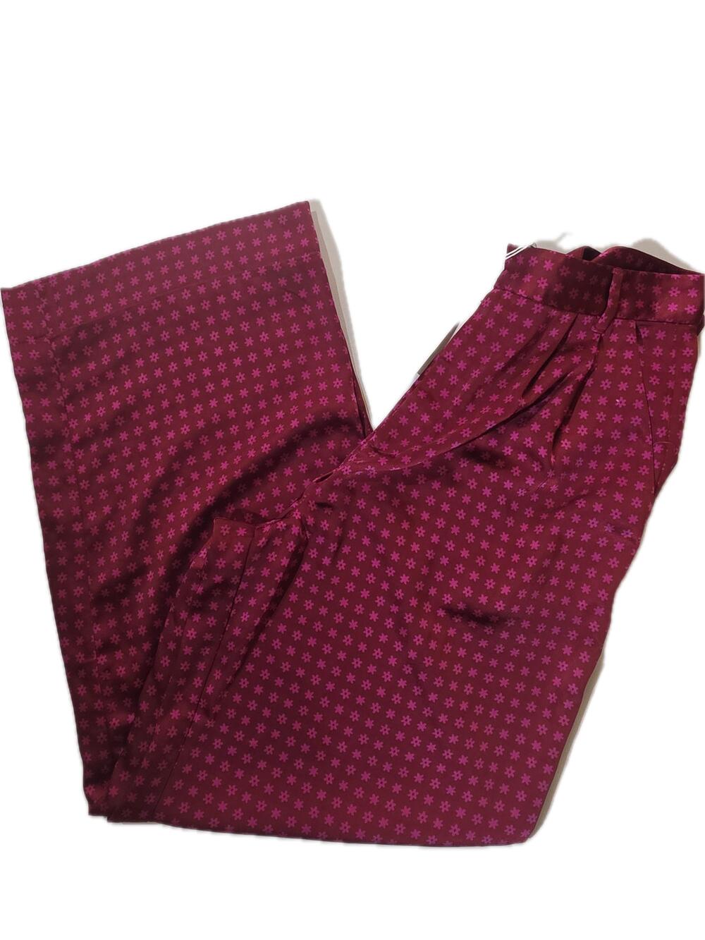 Free Assembly Palazzo Pants Womens 6 Fuschia Purple Floral Dress Pockets